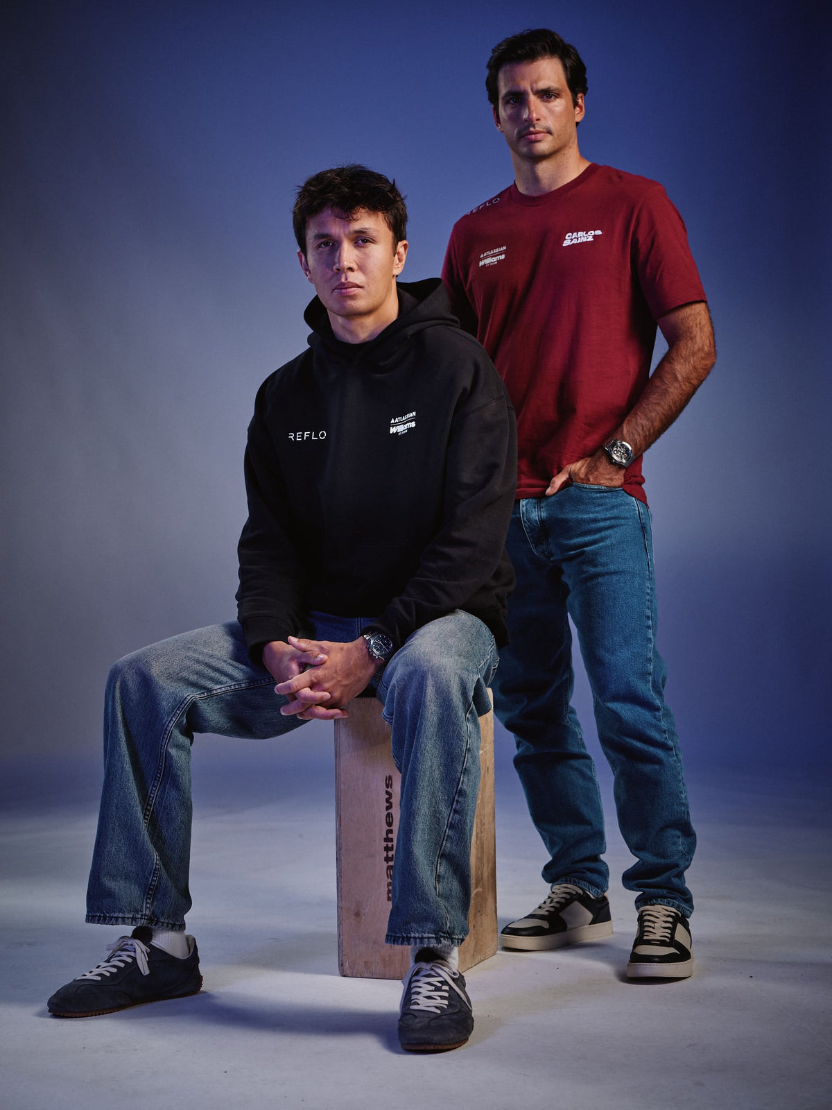 Alex Albon and Carlos Sainz of Atlassian Williams F1 team wearing Reflo clothing